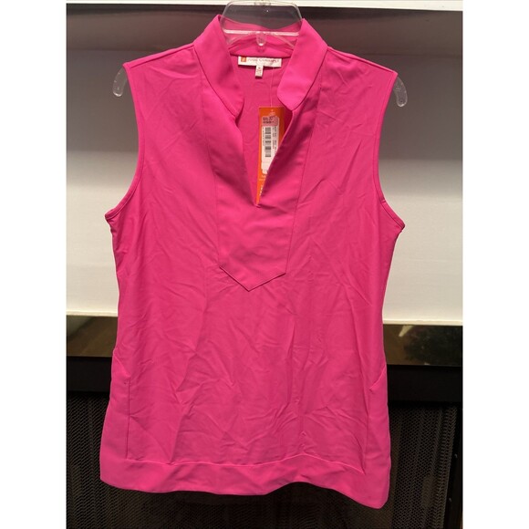 Hot Pink Jude Connally sleeveless top with a mandarin collar, Medium, New W/Tags - Picture 1 of 5
